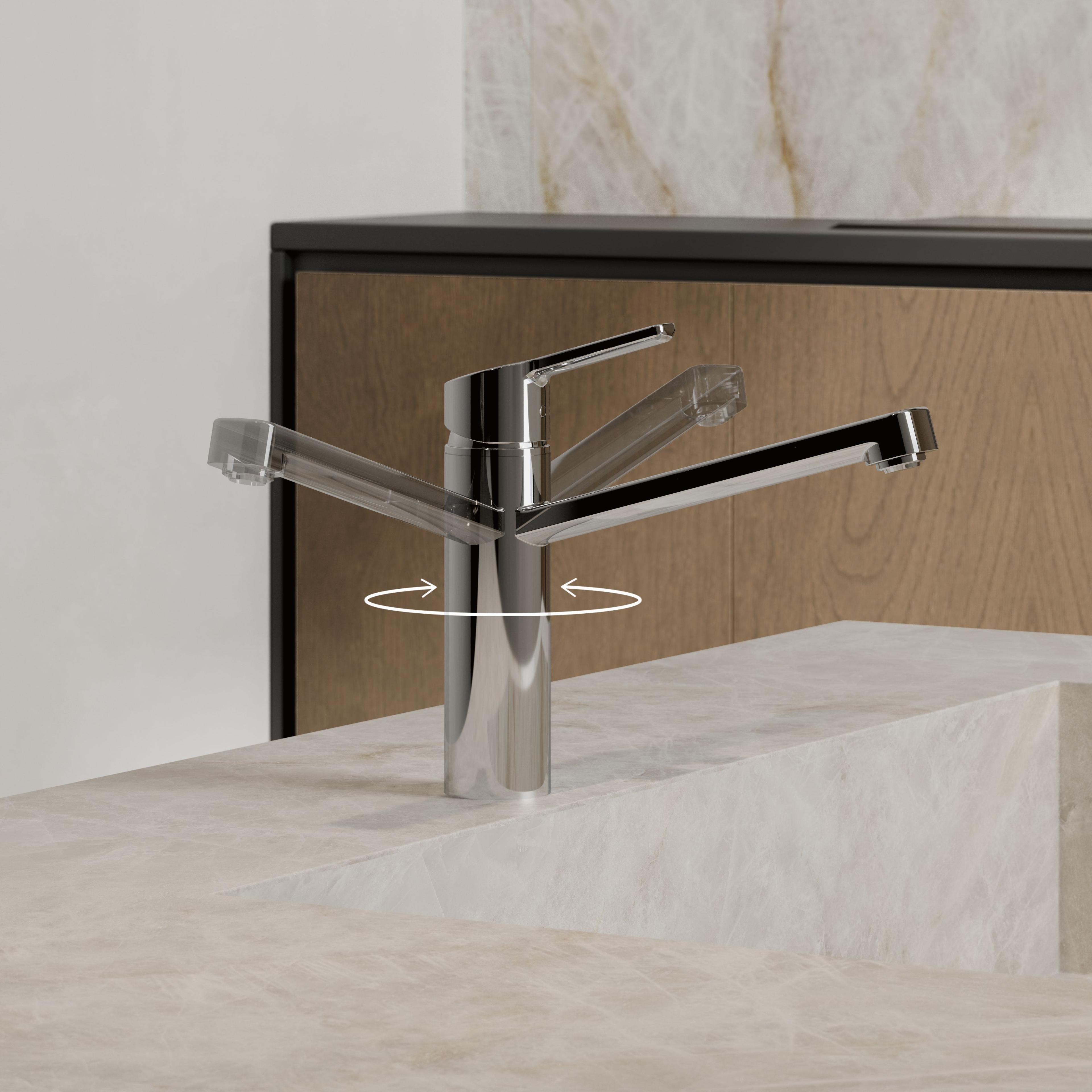 Bateria KLUDI-M3 zachwyca nie tylko designem, ale również funkcjonalnością. Wyciągana, obrotowa wylewka wraz z możliwością przełączenia strumienia na natryskowy to zalety które docenimy w trakcie przygotowywania posiłków.